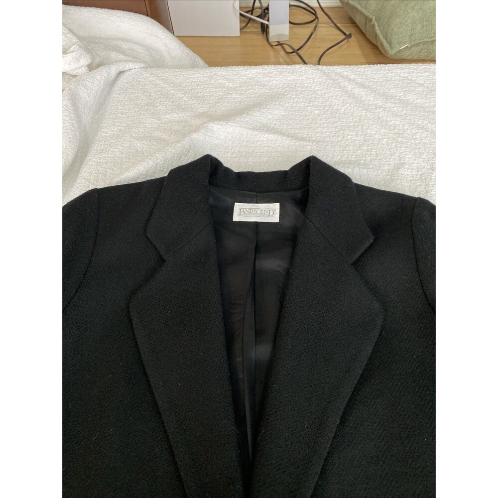 LANDS' END Black Wool Blazer Jacket Coat VTG Minimalist Dark Academia Women’s 12 - Picture 2 of 8